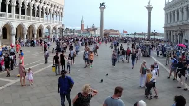 Multidão de pessoas caminhando na praça de São Marcos, Veneza, Itália — Vídeo de Stock