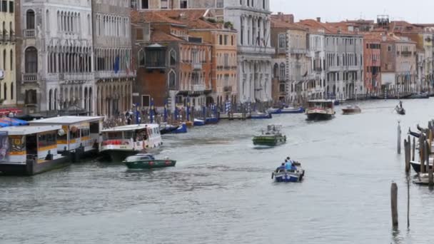 Venecia Italia Gran Canal Rutas de Transporte, Vista desde el Puente de Rialto . — Vídeos de Stock