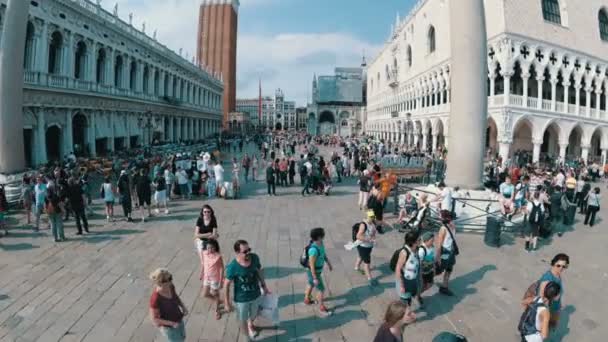 Multidão de pessoas caminhando na praça de São Marcos, Veneza, Itália — Vídeo de Stock