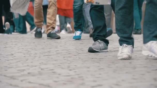 Feet of Crowd People Walking on the Street in Slow Motion — Stock Video