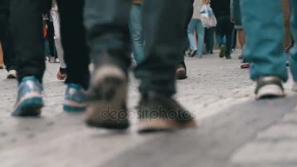 Feet of Crowd People Walking on the Street — Stock Video