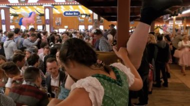 Büyük bira çadırında Ekim Festivali 'nin kutlaması. Bavyera, Almanya