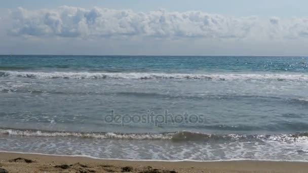 Les vagues de la mer roulent sur une plage de sable — Video