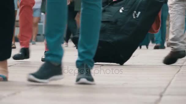 Beine von Menschen, die auf der Straße gehen — Stockvideo