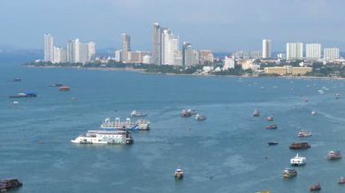 Üstten Görünüm gemiler ve deniz araçları zevk yelken Siam Körfezi içinde. Pattaya. Tayland