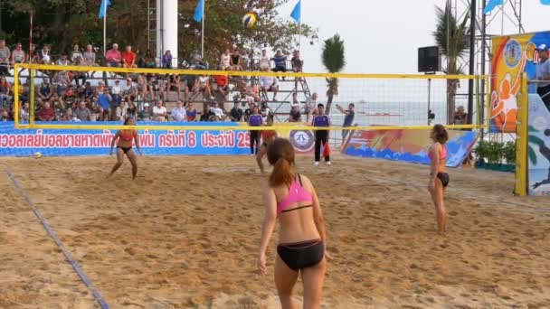 Womens Beach Volleybal Championship in Thailand. Slow Motion — Stockvideo
