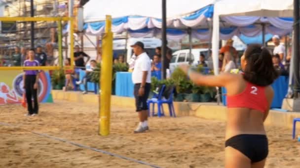 Womens Beach Volleybal Championship in Thailand. Slow Motion — Stockvideo