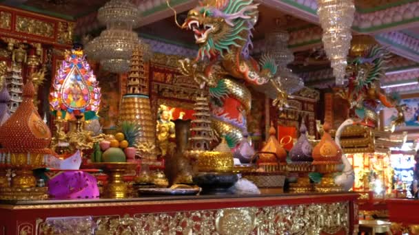 Arquitectura china dentro del templo Bangsaen en Tailandia — Vídeos de Stock