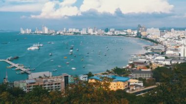 Panoramik Pattaya City Beach ve Körfez Siam Tayland. Tayland, Pattaya, Asya