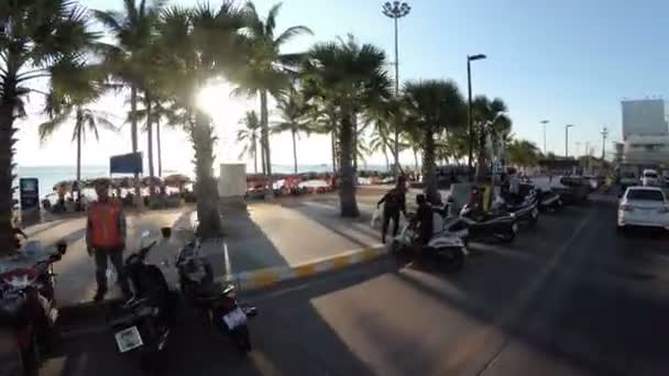 POV view on Riding on a motorbike along the Asian embankment of Jomtien. Thailand. Pattaya — Stock Video