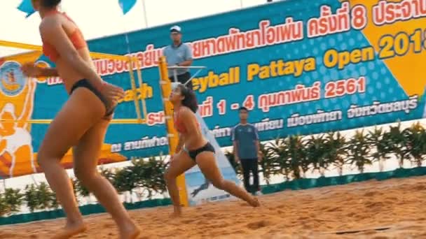 Kejuaraan Bola Voli Pantai Womens di Thailand. Pergerakan Lambat — Stok Video