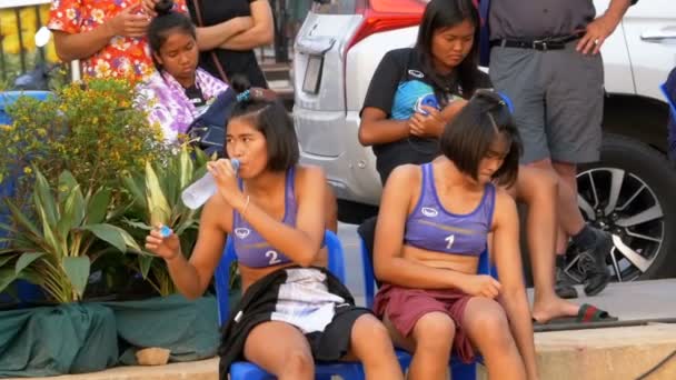 Womens Beach Volleybal Championship in Thailand. Slow Motion — Stockvideo