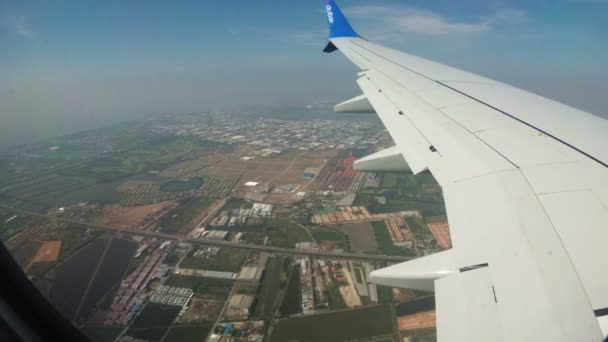 View from the Window of a Jet Plane on the Bangkok City Landscape — Stock Video