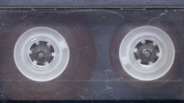 The Vintage Audio Cassette in the Tape Recorder Rotates — Stock Video