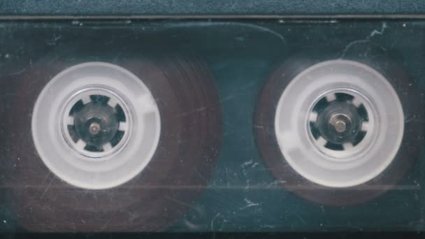 The Vintage Audio Cassette in the Tape Recorder Rotates — Stock Video