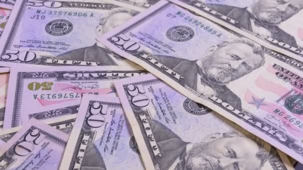 Háttérben az amerikai bankjegyek értéke 50 dollár forog — Stock videók