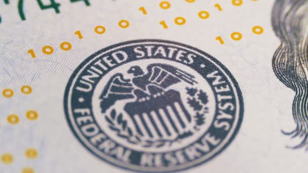 Μέρος των ΗΠΑ 100 λογαριασμούς, προβολή στον τύπο εκτύπωσης από τις Ηνωμένες Πολιτείες, το ομοσπονδιακό αποθεματικό σύστημα — Αρχείο Βίντεο