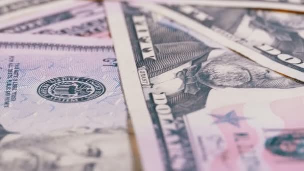 Slow Rotating Fifty Dollars American Bills. Contexte avec de l'argent . — Video