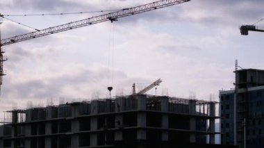 Bina inşaatı. İnşaat Alanındaki Bir Turna Yükü Kaldırıyor.