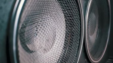 The Movement of the Vintage Paper Membrane of Acoustic Subwoofer Speaker. Bas titreşim ve çalma. Yavaş Hareket