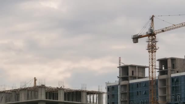 Edilizia. Gru a torre in un cantiere. I costruttori lavorano. Timelapse — Video Stock