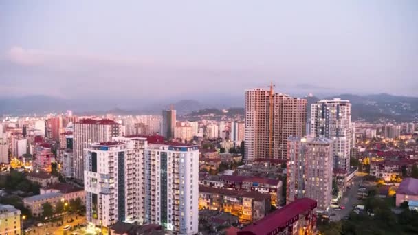 Day to Night Timelapse of City Space with Skyscrapers and Windows Changings Light. Batumi — 비디오
