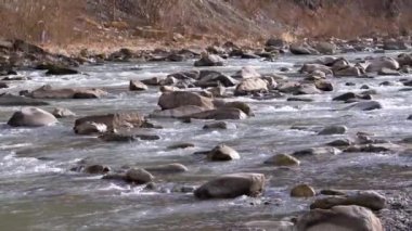 Vahşi Dağ Nehri taş kayalar ve taş akıntılarıyla akıyor. Yavaş Hareket