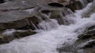 Waterfall Prut in the Winter. Rapid Flow of Water from a Mountain Creek and Stone Rapids with Snow