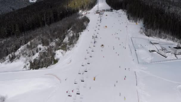 스키를 타는 사람들 과 스키를 타고 눈덮인 산에서 스키를 타는 사람들 — 비디오