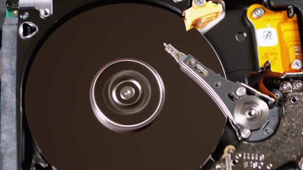 Hard Disk Drive Inside. Structure of HDD, Spinning Platter. Move magnetic head — Stock Video