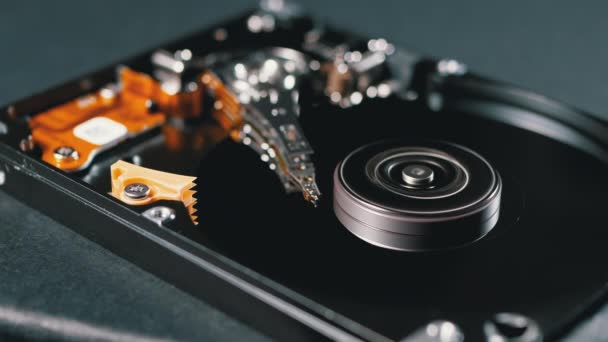 Spoiled Hard Drive Makes a Circular Groove on Spinning Magnet Platter Around — Stock Video