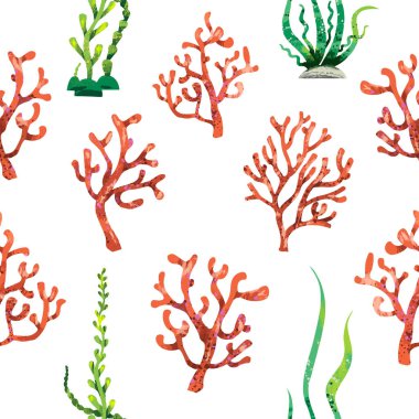 Kusursuz el mercan yosunu deseni çiziyor. Dekor için renkli vektör illüstrasyonu