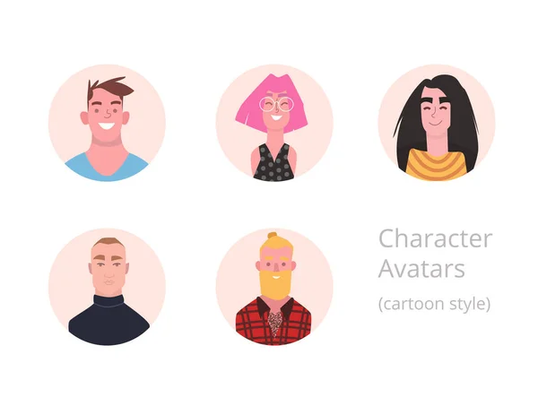 Cartoon Character Avatars Flat Modern Style Isolated Faces People — 스톡 벡터