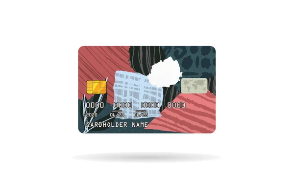 Credit Card Design Cartoon Colorful Abstract Isolated White Background Creative — Stok Vektör