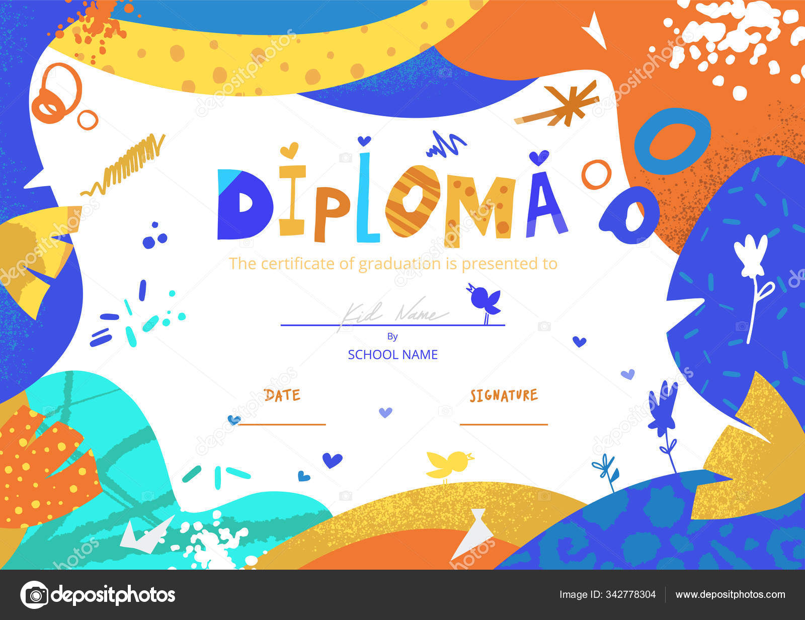 Modern Colorful Diploma Template Kids Vector Illustration Template With Preschool Graduation Certificate Template Free Modern Colorful Diploma Template Kids Vector Illustration Template With Preschool Graduation Certificate Template Free