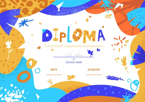 Modelo Diploma Colorido Moderno Para Crianças Modelo Ilustração Vetorial Fundo — Fotografia de Stock Grátis