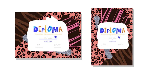 Modelo Diploma Horizontal Vertical Para Crianças Moderno Colorido Vector Ilustração — Fotografia de Stock Grátis