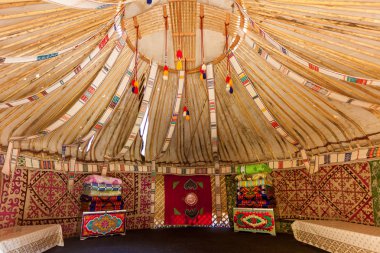  Yurt trip in Kazakhstan, the upper part of the Yurt inside view clipart