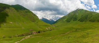 Yeşil dağlar ve karlı dağlarla zirveleri Gürcistan