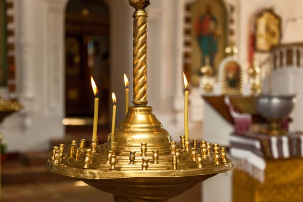 Accessoires Pour Baptême Des Enfants Icônes Bougies Fonts Église Orthodoxe — Photo