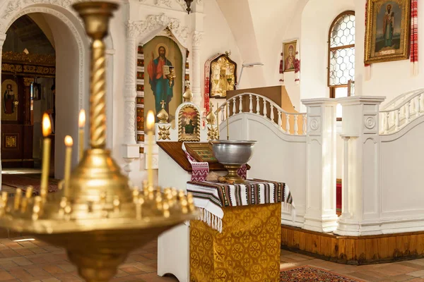 Accesorios Para Bautizo Niños Iconos Velas Fuente Iglesia Ortodoxa Sacramento — Foto de Stock