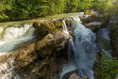 Gürcistan'daki şelale orman arka planı. Gürcistan'daki şelale.