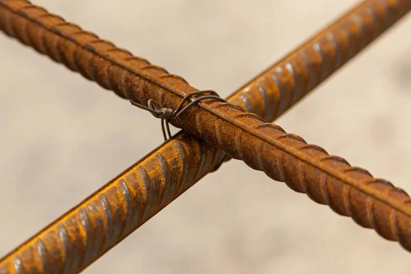 Lavoratori Edili Che Fabbricano Barra Rinforzo Acciaio Cantiere Barra Rinforzo — Foto Stock