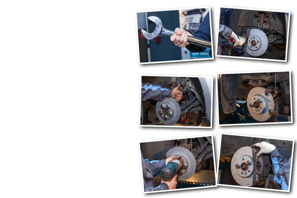 Collage Brake repair — Stock Photo, Image