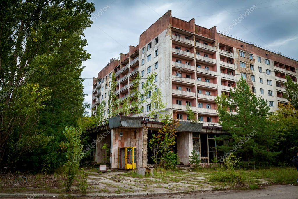 Abandoned building in the city of Pripyat, ghost town of the Chernobyl nuclear power plant affected by the nuclear disaster in 1986, Chernobyl Exclusion Zone, Ukraine.