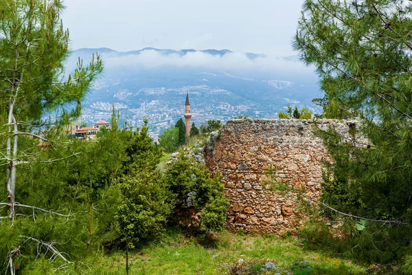 Blick auf das Minarett vor dem Hintergrund der Berge — Stockfoto