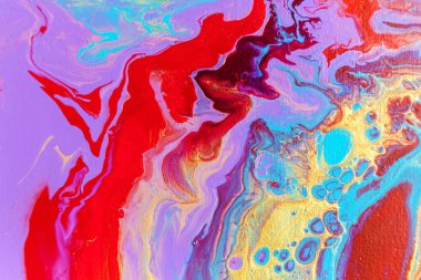 Kırmızı ve mavi renklerde güzel bir akrilik arka plan. Soyut renkli doku, duvar kağıdı, tasarım ve yaratıcılık için arka plan. Renkleri karıştırmak, modern sanat. Akışkan sanat.