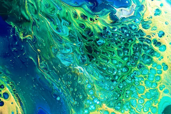 绿色和蓝色的美丽的丙烯酸背景 抽象的彩色纹理 设计和创意的背景 混合颜色 现代艺术 流体艺术 — 图库照片