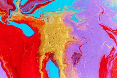 Kırmızı ve mavi renklerde güzel bir akrilik arka plan. Soyut renkli doku, duvar kağıdı, tasarım ve yaratıcılık için arka plan. Renkleri karıştırmak, modern sanat. Akışkan sanat.