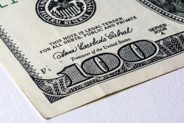 De oude ons $100 dollar bill macro. — Stockfoto